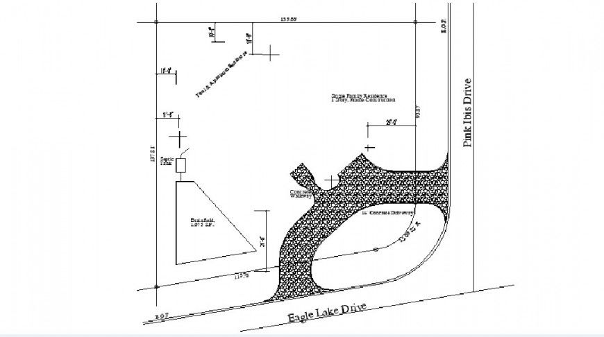 Site plan drawing details of lake side residential house dwg file