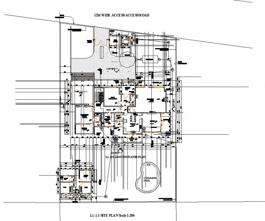 Site plan of bungalow building structure 2d view layout file in autocad format