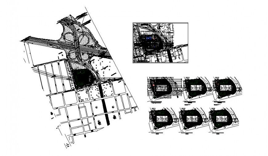 Site plan of the architectural stadium drawing in AutoCAD file.