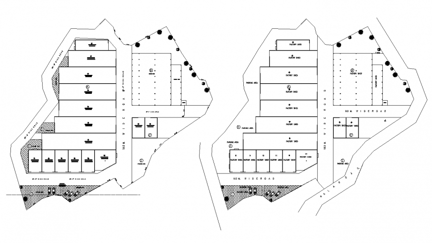 Site plan with architectural detail of industrial area dwg file