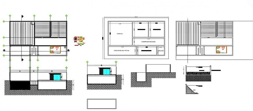 Site top view plan and front sectional detail dwg file