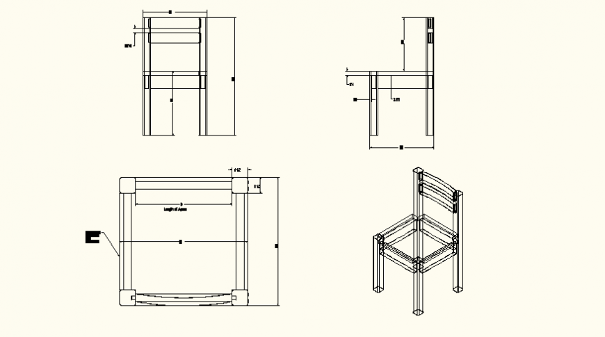 Sitting chair detail plan and elevation autocad file