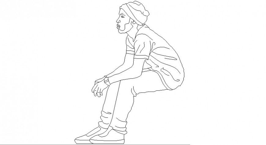 Sitting men detail 2d drawing in autocad