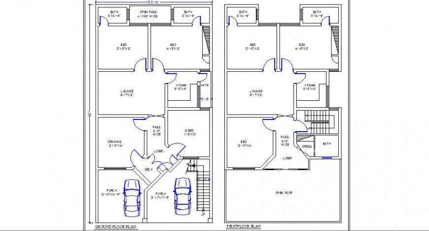 Six bedroom house ground and first floor plan cad drawing details dwg file