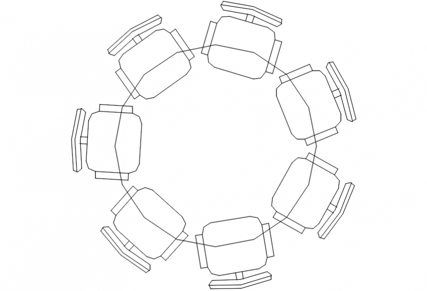 Six chairs conference table top view block cad drawing details dwg file