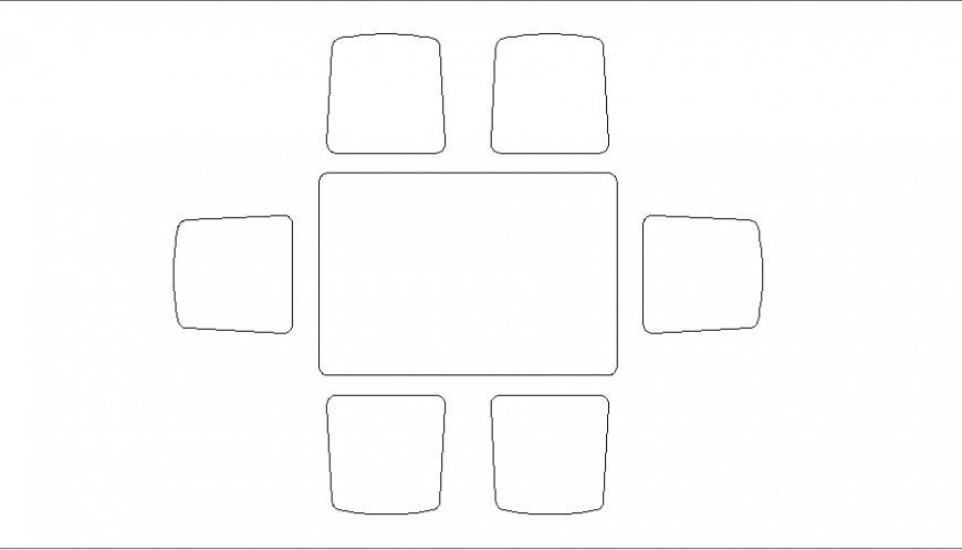 Six seated wooden table top view elevation dwg file