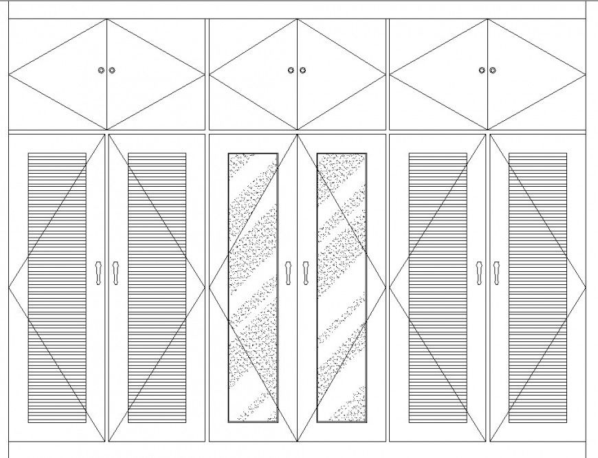 Six Shutter Wardrobe CAD DWG Showing Elevation with Loft and Mirror