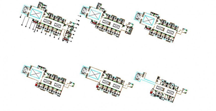Six story hotel building floor plan distribution cad drawing details dwg file