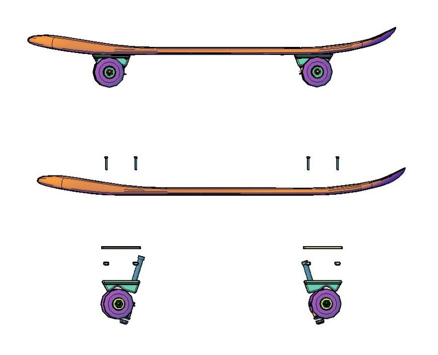 Skate board detail 3d model CAD blocks layout file in autocad format
