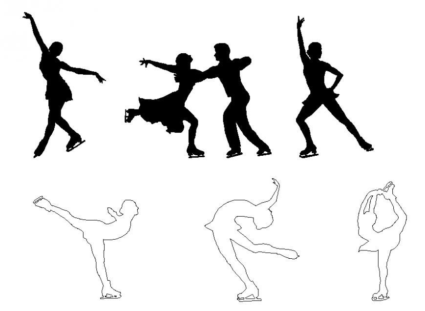 Skating people figure blocks cad drawing details dwg file