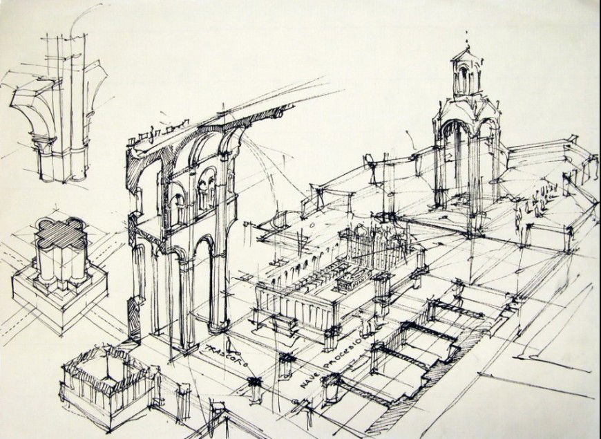 Sketch of a monuement structure building detail dwg file