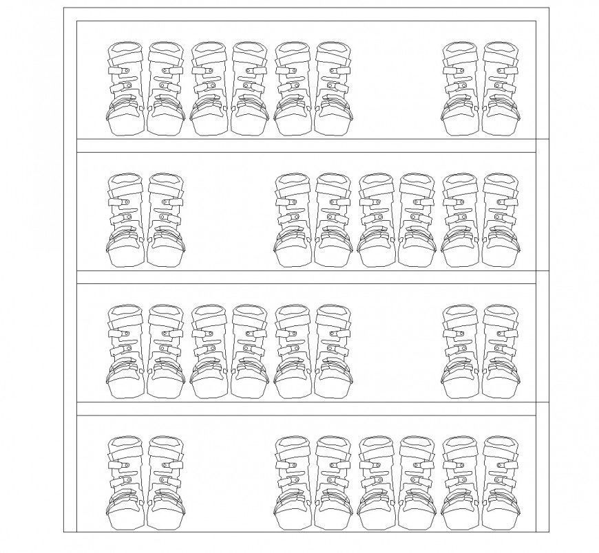 Ski boot wall rack plan dwg file