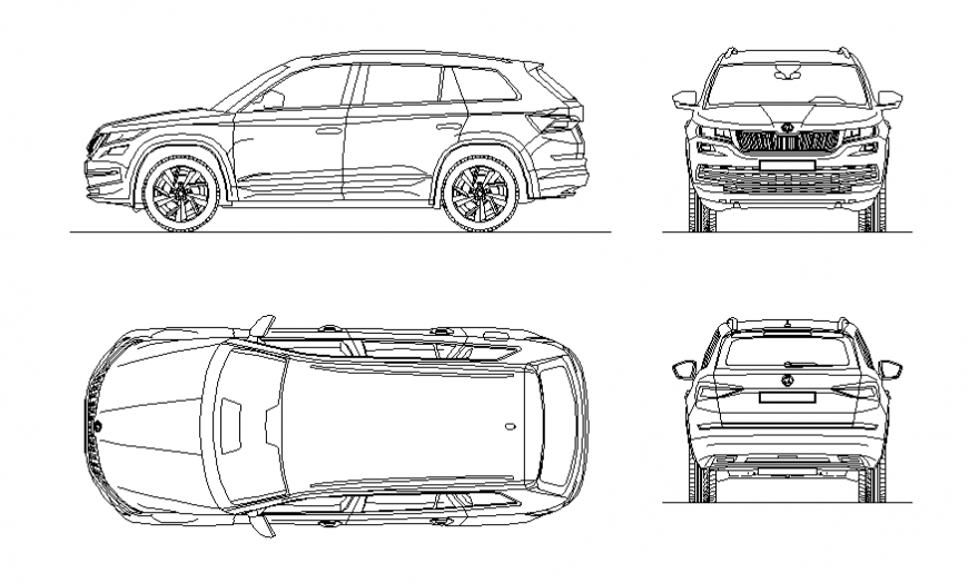 Skoda kodiaq car all sided elevations cad blocks details dwg file
