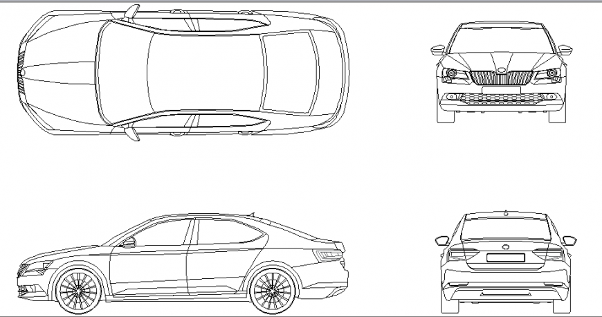 Skoda superb car all sided elevation cad block details dwg file