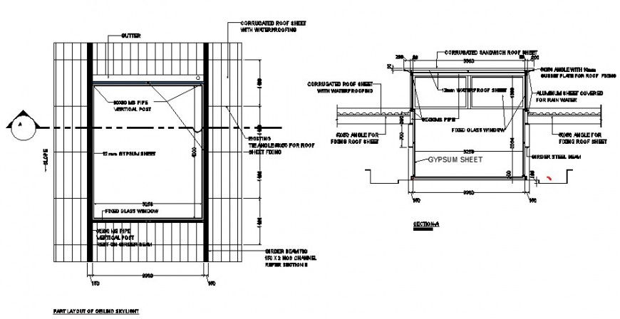Skylight window details plan and section 2d view autocad file