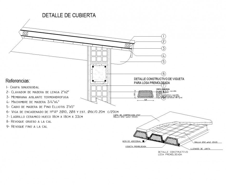 Slab and roof section plan dwg file