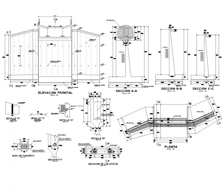 Slab beam of bridge plan autocad file