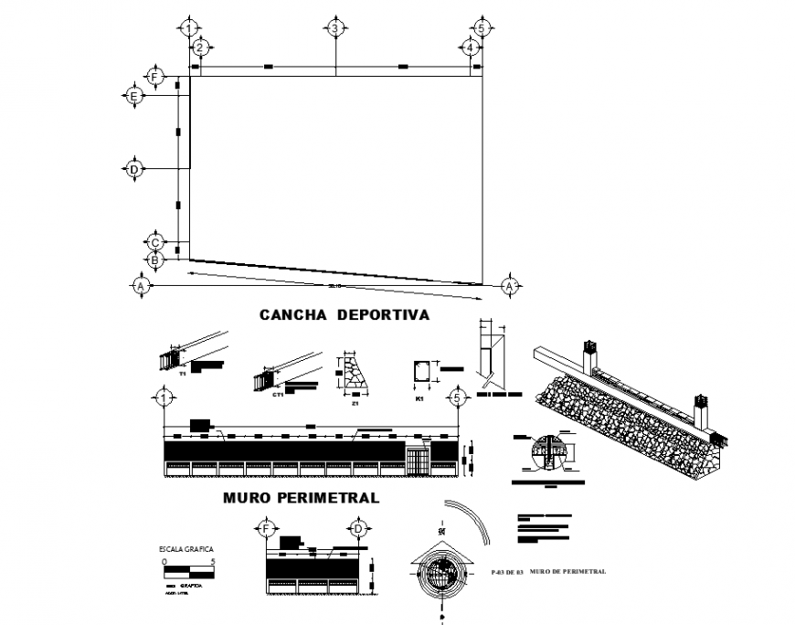 Slab sports tennis basquet boll plan and section layout file