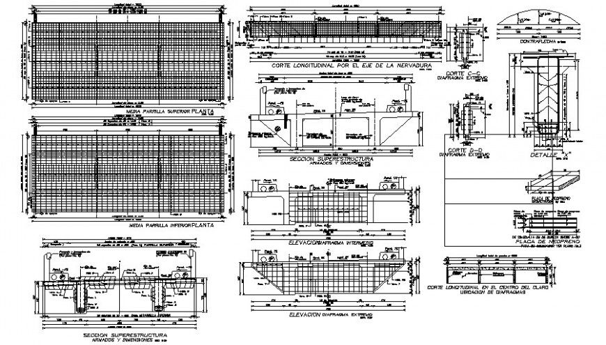 Slab superstructure details drawings 2d view construction blocks autocad file
