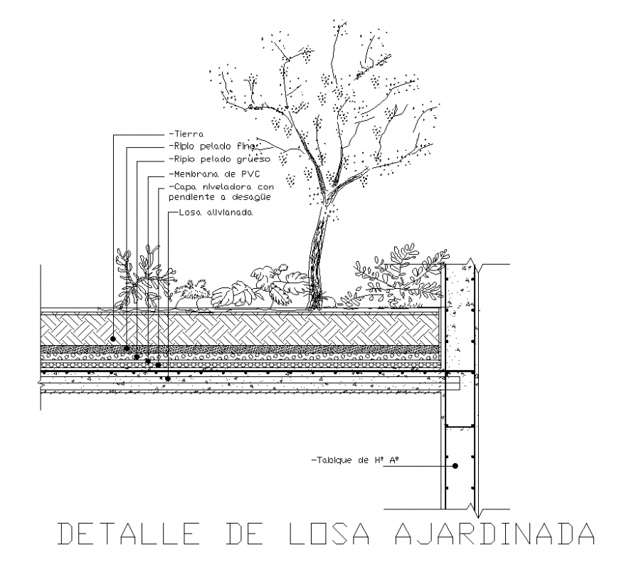 Slab with planter detail sectional layout dwg file