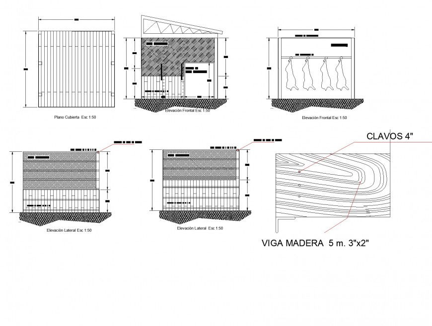 Slaughter house elevation plan dwg file