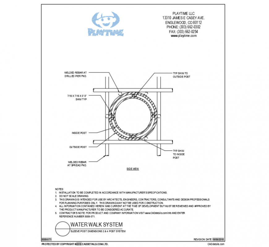 Sleeve post dimensions for two and four post system water bridge dwg file