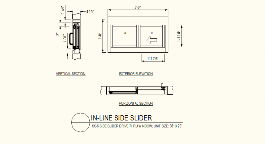 Slider drive through small window detail plan layout file