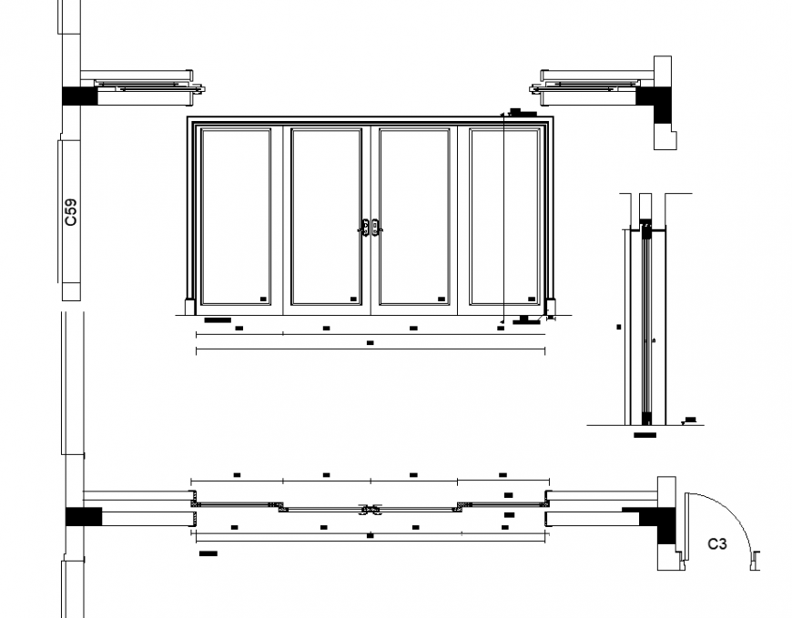 Sliding door and window drawing in dwg file.