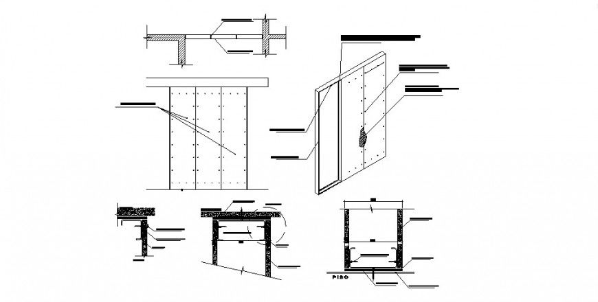Sliding door elevation and installation cad drawing details dwg file