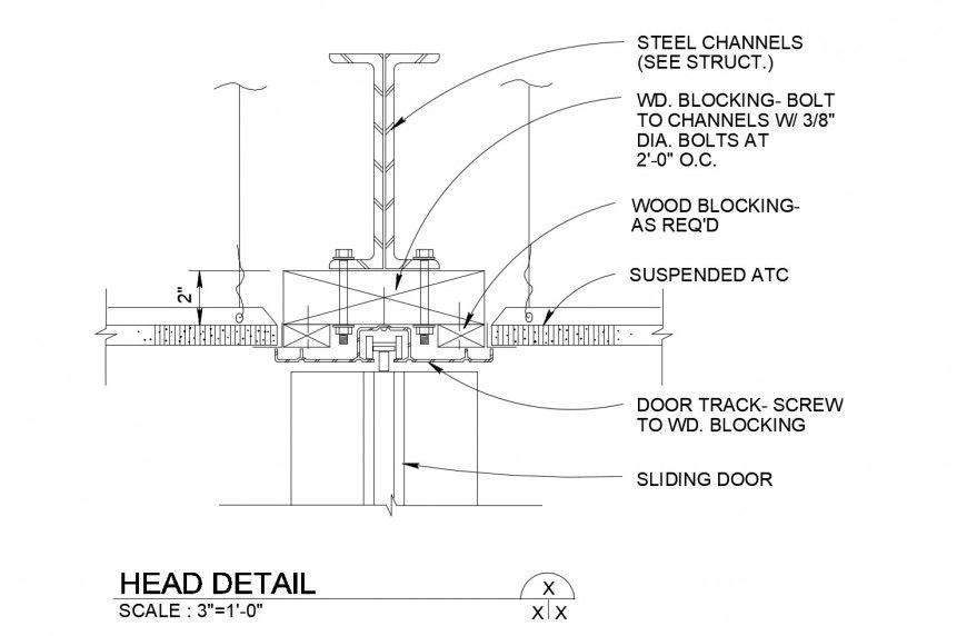 Sliding door head cad installation cad drawing details dwg file