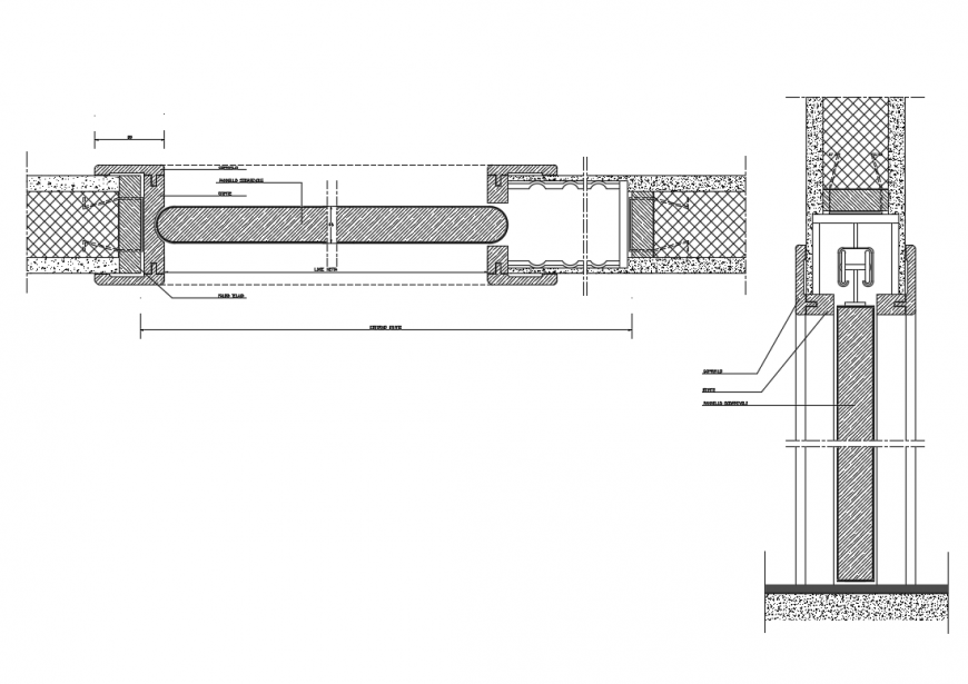 Sliding door installation and joints cad drawing details dwg file