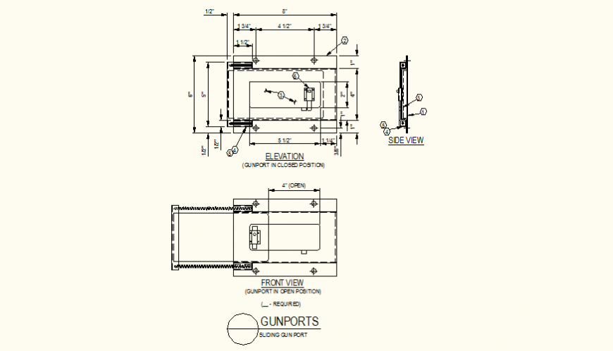 Sliding gun-ports detail elevation layout file