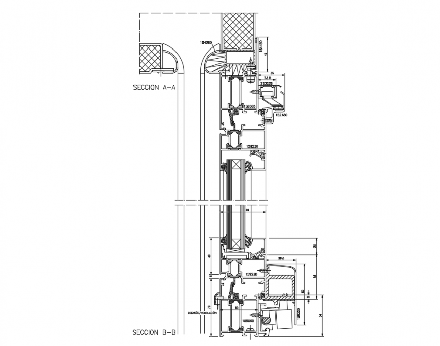Sliding parallel window section structure details dwg file