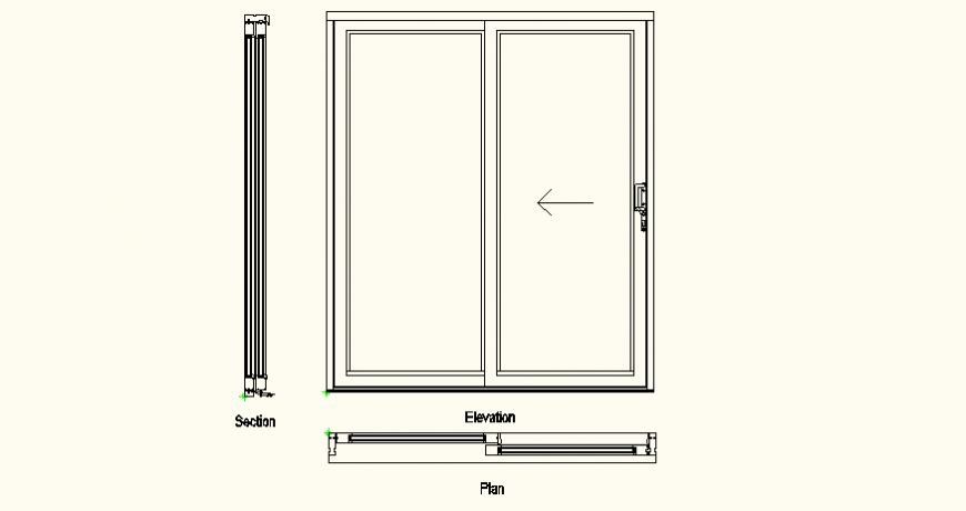 Sliding patio doors plan and elevation detail layout file