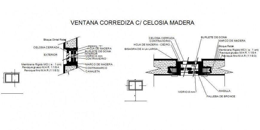 Sliding Window with Wood Cecelia installation details dwg file