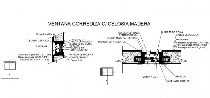 Sliding window with wooden lattice cad installation details dwg file