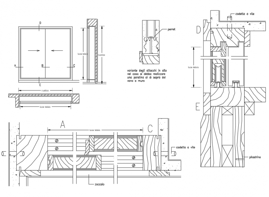 Sliding wooden door installation cad drawing details dwg file