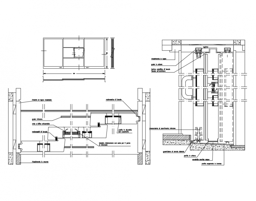 Sliding wooden window installation structure detail dwg file