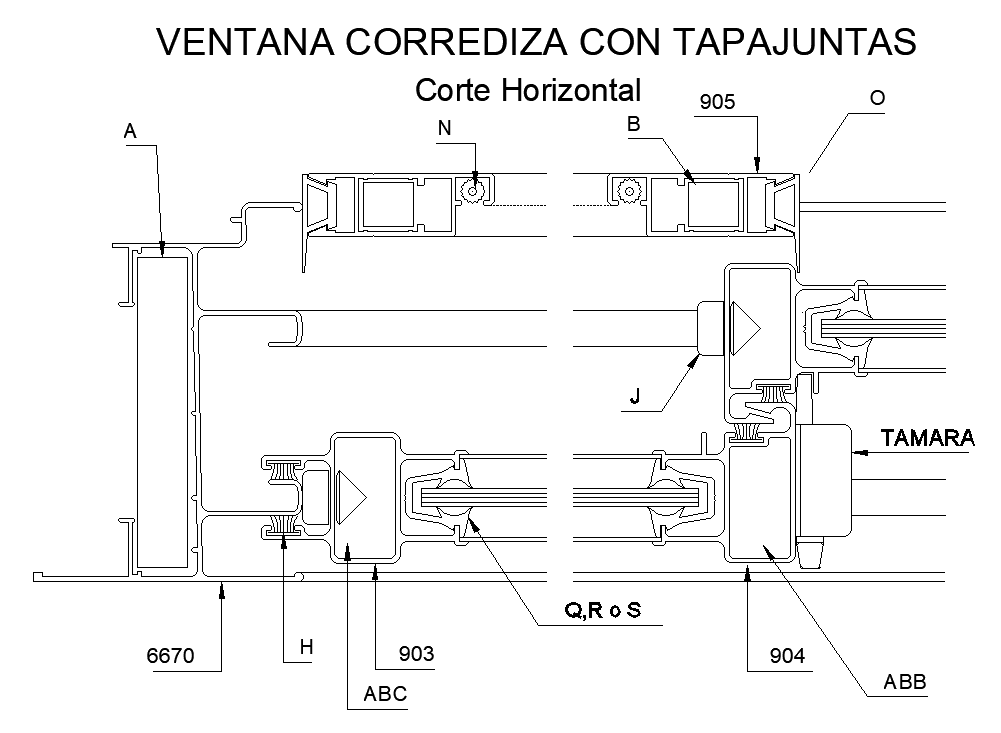 sliding window with flashing, horizontal cut section detailed CAD drawing file. Download now.