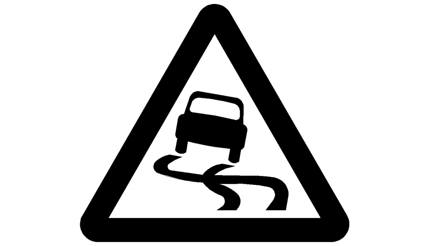 Slippery road when wet signage or iconic image in dwg AutoCAD file.