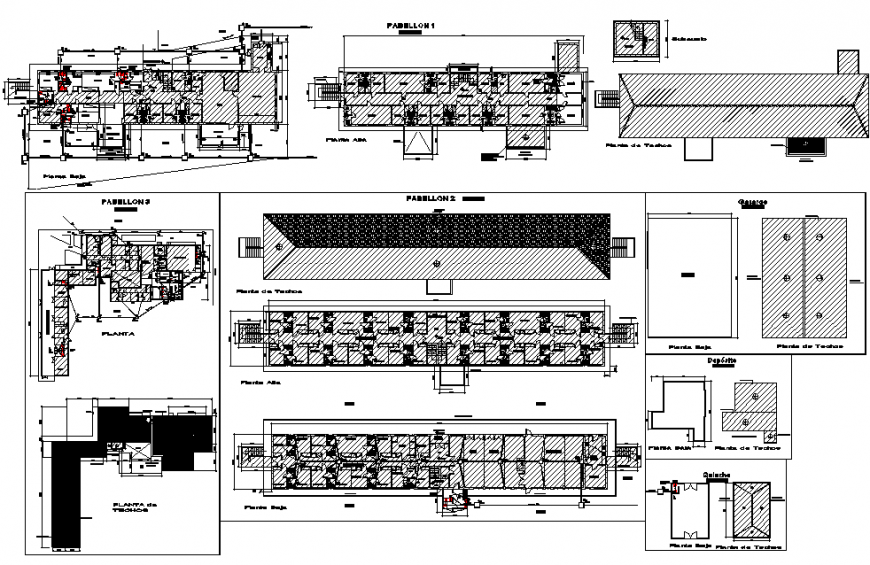 Sloping roof corporate building in dwg file.