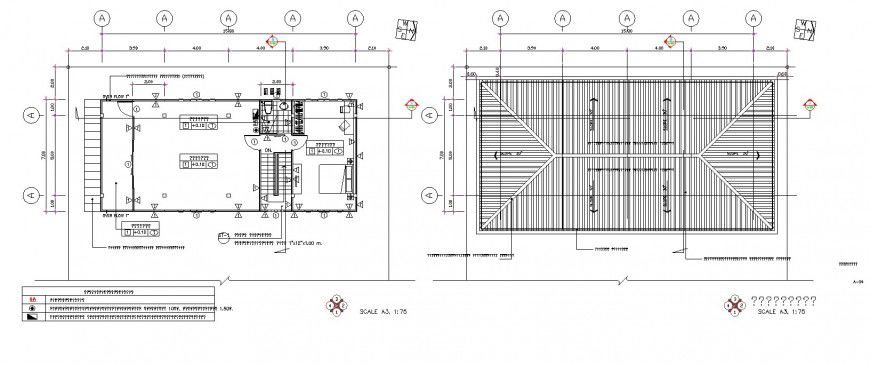 Sloping roof plan of bungalow and plan in dwg file.