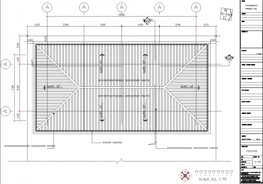 Sloping roof CAD Drawing File with plan, sections, and layout details