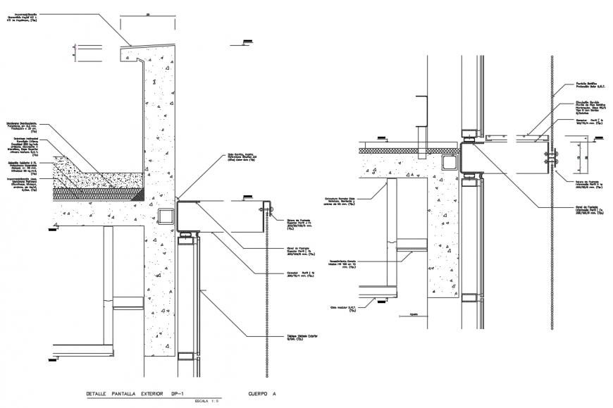 Slotted flatted exterior view with construction view with elevation dwg file