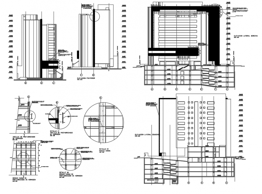 Slurry wall design of concrete with elevation, detail  view with building dwg file