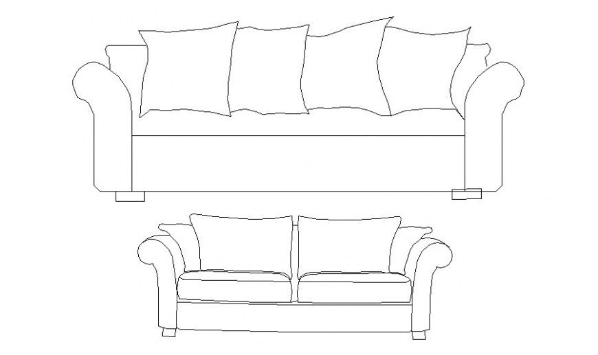 Small and Big Sofa Set Elevation CAD Blocks in DWG file