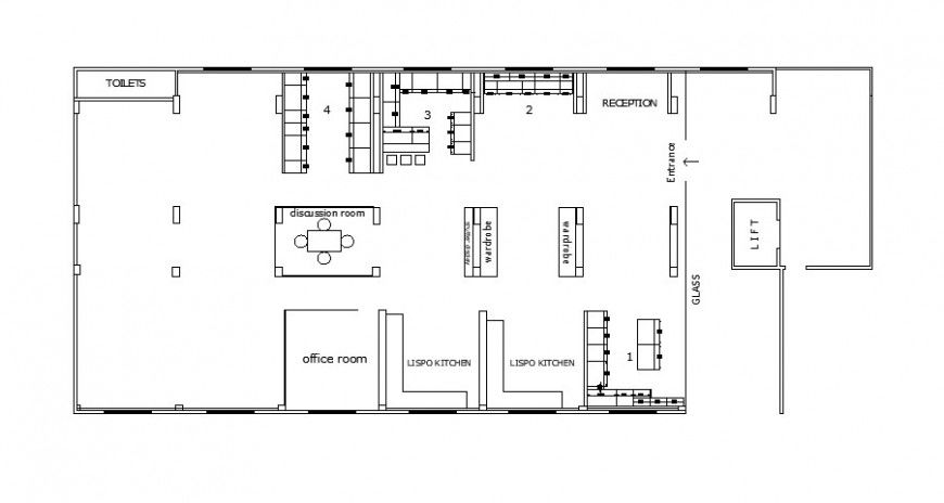 Small area office architecture layout plan cad drawing details dwg file