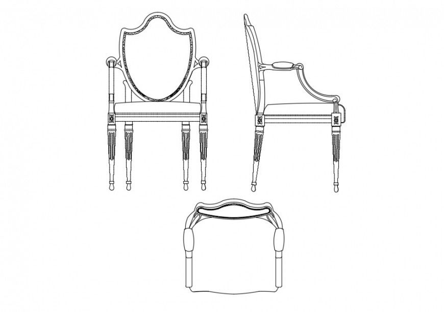 Small arm chair all sided elevation block cad drawing details dwg file