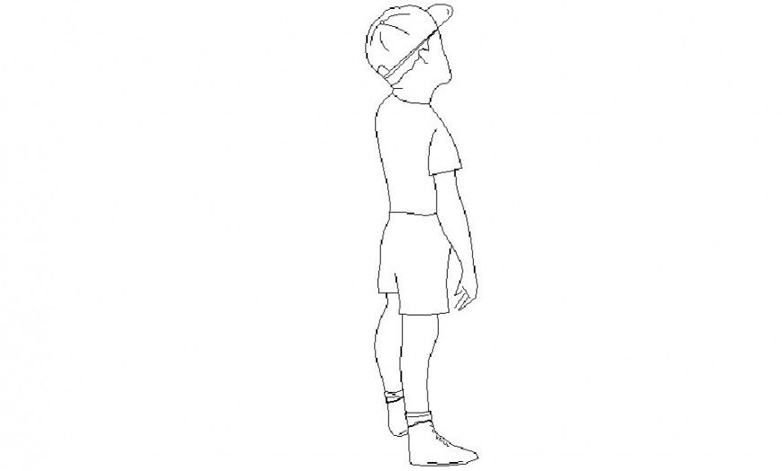 Small boy wearing hat elevation block cad drawing details dwg file