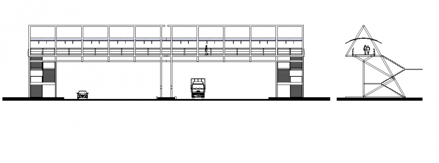 Small bridge for passage detail elevation 2d view layout file